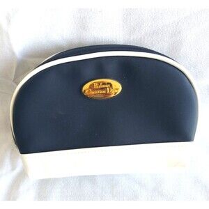 Parfums Christian Dior Cosmetic Pouch Zipper Bag Navy Blue & White VTG 7x4.5x2.5